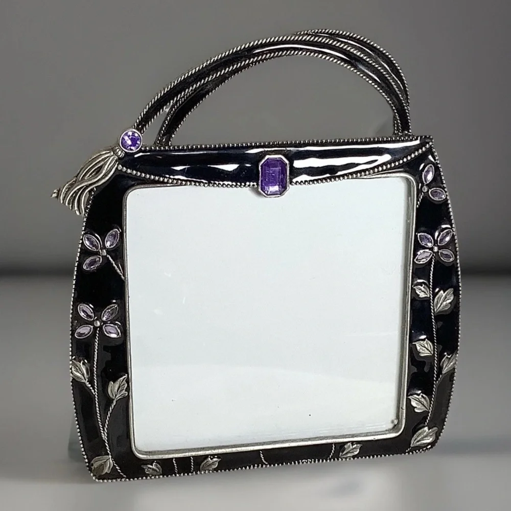 Black Enamel Purse Photo Frame  Sunflower Designs Faux Gem 3